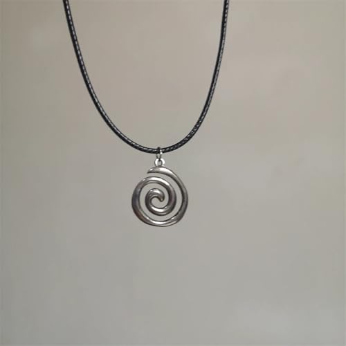 Spiral Y2K Silver Swirl Pendant Necklace for Men Women - Grunge Leather Rope Vintage Circle Pendant Accessories 6