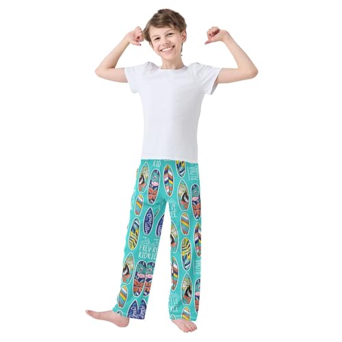 Aloha Surf Print Boys Long Pants Soft Trousers Elastic Waist Kids Lounge Bottoms with Pockets S-XL2