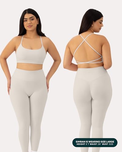 Image of PAVOI ACTIVE Open Back Strappy Yoga Workout Bras for Women - Low Support Criss-Cross Sports Gym Bra Removable Pads - FlexFlow, X-Large, Moon