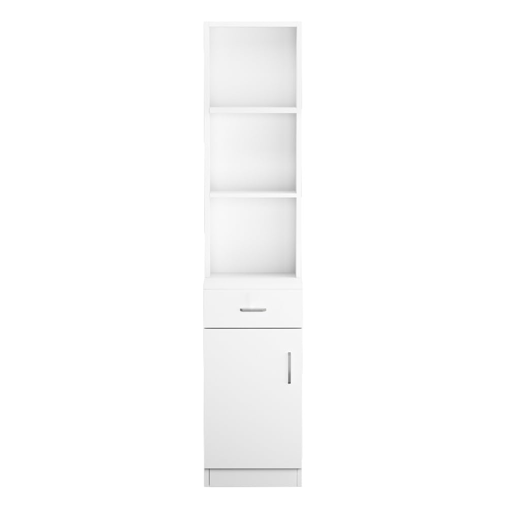 Barber Station and Salon Storage Cabinet for Hair Stylist Storage Cabinet with 5 Compartments, 1 Drawer, 1 Door MDF & Iron Ideal for Beauty Spa and Barber Shop Furniture White