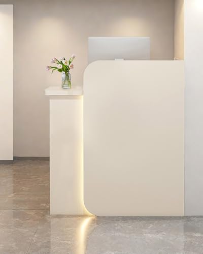 Reception Desk Office Checkout Counter, Modern Front Desk Reception Counter Desk with Lockable Drawer Simple Retail Counter for Retail, Lobby, Beauty Salon Clothing Store(Warm,32" Lx18 Wx39 H)