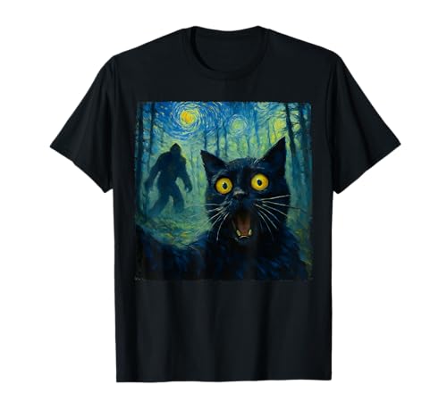 Selfie Amusant pour Chat Bigfoot The Starry Night Cats Amoureux T-Shirt