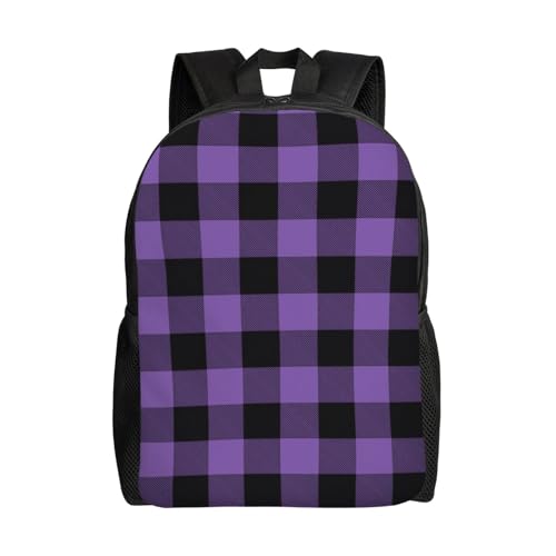 Purple Buffalo Plaid Check Backpack Simple Leisure Travel Backpack Outgoing Daypack 16 inch