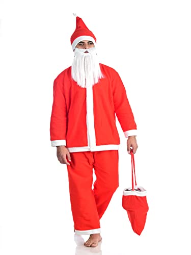 Bookmycostume Adults Santa Claus Suit with Premium Beard Complete Set Christmas Adults Fancy Dress Costume - Premium Adult XL - Fleece, Red