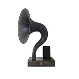 Handmade Acoustic Phone Speaker, Gramophone Phone Amplifier, Vintage Passive Speaker for Home Decor, Office Furniture Gift, Unique Handmade Smart Phone Dock - 17" Dark Walnut & Aged Carbon