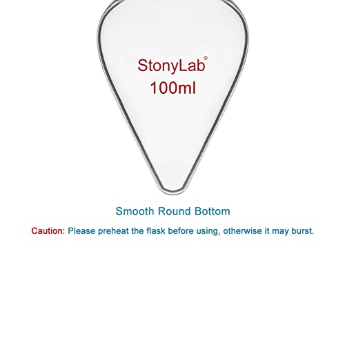 stonylab Pallone di Reazione, Pallone da Evaporazione Rotante in Vetro Borosilicato a Parete Singola con Giunto Esterno conico Standard 24/40, Pallone da Laboratorio a Forma di Pera, 100 ml