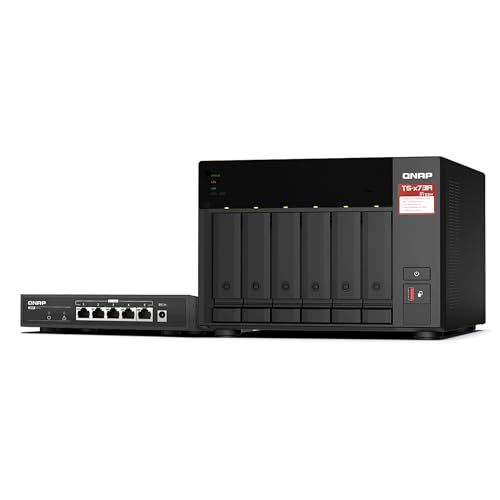 Image of QNAP TS-673A 6-Bay AMD Ryzen Quad-Core 2.5GbE NAS with QSW-1105-5T 5-Port 2.5GbE Unmanaged Switch