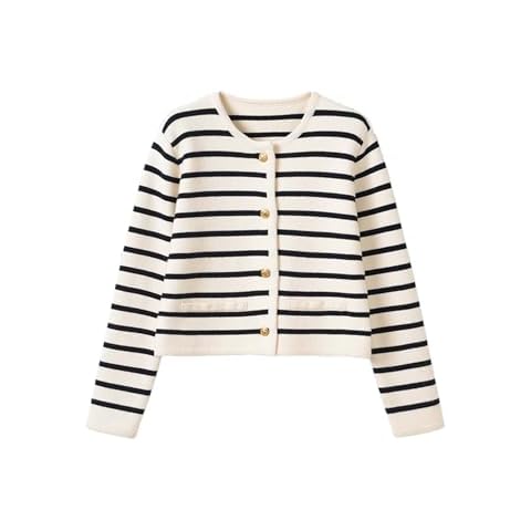 JEAAMKSSER Striped Sweater Cardigan for Women Crochet Knit Shrug with Button Front Striped Jacket Black and White Cover