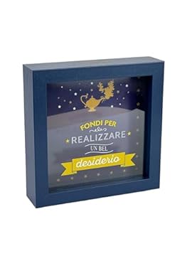 Salvadanaio Decorativo in Legno, Design Desiderio, 16x16 cm, Blu Navy