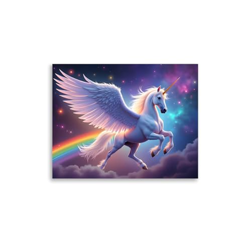 Rainbow Unicorn Poster, Pegasus Wall Art Prints for Kids Room,