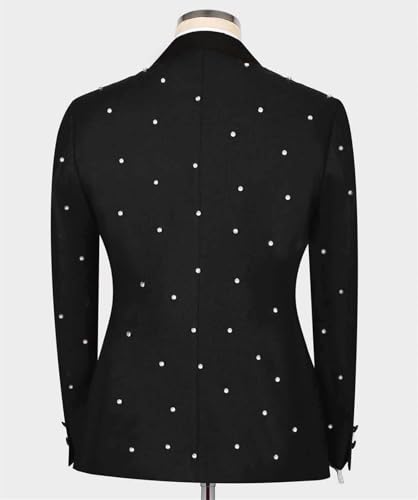 Mens 2 Pieces Tuxedo Suit Slim Fit Double Breasted Blazers Pants Outfit with Shiny Handmade Rhinestone3