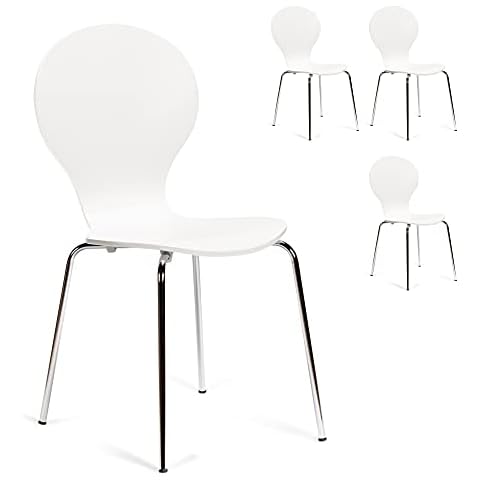 Set of 4 Kimberley White and Chrome Metal Keeler Style Stackable Dining Chairs - Kitchen Cafe Bistro Style Stacking Chairs Cover
