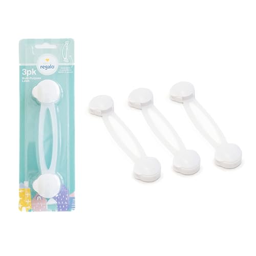 Image of Regalo 3 Pack Child Safety Cabinet Locks, No Drill Adhesive Baby Proofing Latches for Drawers, Fridge and Cabinets, Multi-Purpose 3M Straps, White