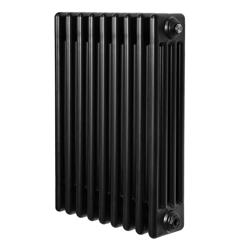 Radiateur Traditionnel à 4 Colonnes 600 x 425 mm en Acier Carbone Noir Chauffage Central Horizontale Monté Sur Mur [Brosse de Nettoyage & Supports INCLUSES]