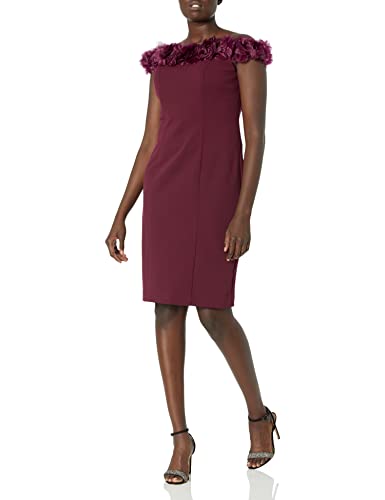 Image of Alex Evenings Women's Long Off The Shoulder Gown with Front Slit and Maribou Detail, Formal Party Dress