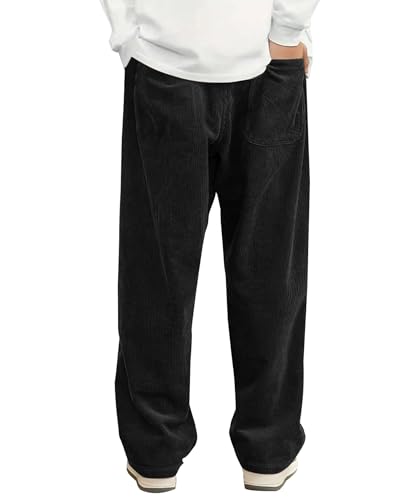 Mens Corduroy Casual Pants Fashion Loose Fit Wide Leg Pants Straight Sweatpants Elastic Waist Drawstring2