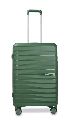 Image of Vacanza Paris Series Polypropylene Unbreakable Hard-Sided Travelling Luggage Trolley Bag Set of 2, Check-in Suitcase with 8 Silent Wheel & TSA Lock for Both Unisex | Bottle Green 65 cm