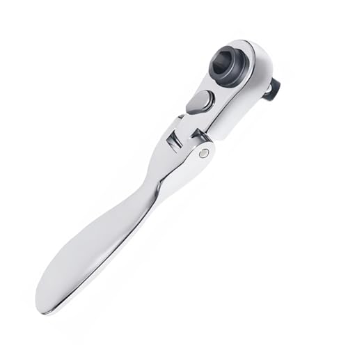 Knugoua 2-in-1 Flex-Head 1/4″ Ratchet Wrench 72-Tooth Reversible, Mini Socket & Hex Bit Driver, Alloy Steel Mirror Chrome, Stubby Handle for Tight Spaces Auto/DIY
