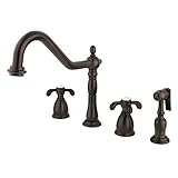 Kingston Brass KB1795TXBS French Country Widespread Kitchen Faucet with Brass Sprayer, Oil Rubbed Bronze,8-1/4 inch Spout Reach