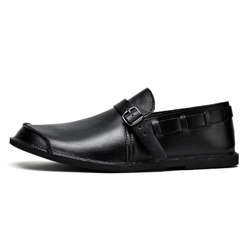 Men's Genuine Leather Monk Buckle Casual Slip-On Loafers Comfort Classic Hand-Sewn Round Head Wide Toe Oxford Walking Shoes Fashion Driving Business Dress Shoes2
