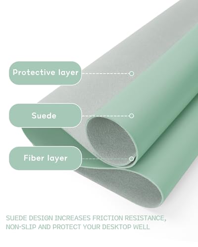 Image of Non-Slip Desk Pad, Waterproof PVC Leather Desk Table Protector, Ultra Thin Large Mouse Pad, Easy Clean Laptop Desk Writing Mat for Office Work /Home /Decor (Pale Green, 35.4 inch x 17 inch)