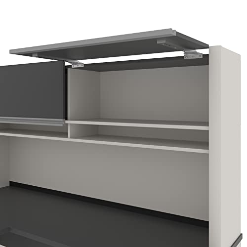 Bestar Connexion L Shaped Desk with Hutch and Pedestal in Slate and Sandstone, 72W | Large Corner Table for Home Office Workspace or Personal Work Area