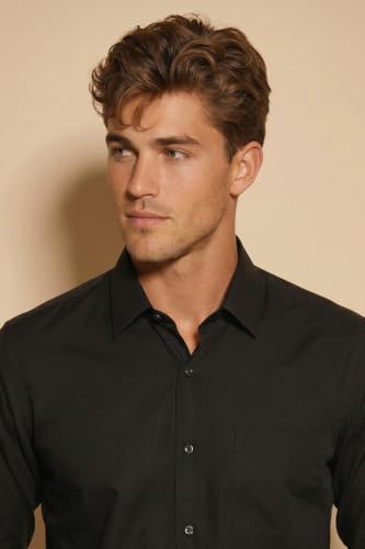 Image of Peter England Men's Premium Solid Herringbone Regular Fit Full Sleeve Formal Shirt | Wonder Fabric | Cotton Rich