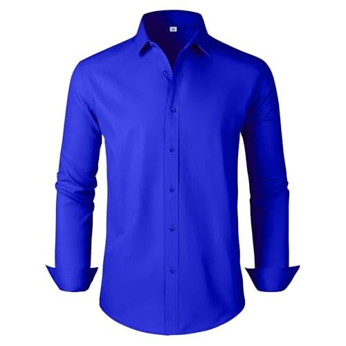 Men's Dress Shirts Regular Fit Solid Long Sleeve Formal Shirt Business Casual Button Down Shirts Large Tall 00097_royal Blue
