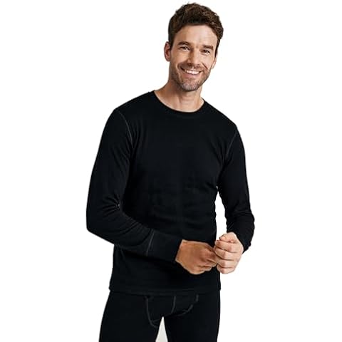 ZSOSBA METARINO Men's 100% Merino Wool Base Layer Shirt Long Sleeve Thermal Underwear for Hiking Travel Skiing,Black,Large Cover