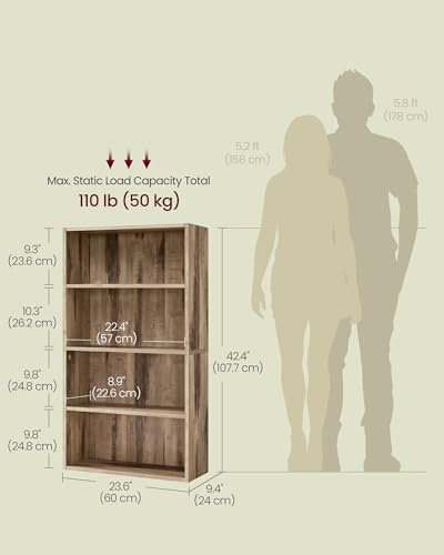 Image of VASAGLE CUSTOS Collection - Bookshelf, 4-Tier Bookcase, Book Shelf, Open Storage Shelf, 9.4 x 23.6 x 42.4 Inches, for Living Room, Home Office, Dinning Room, Camel Brown ULBC164L01