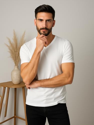 Image of Friskers Men's V-Neck Short Sleeves Cotton T-Shirt - Casual T-Shirt, Regular Fit