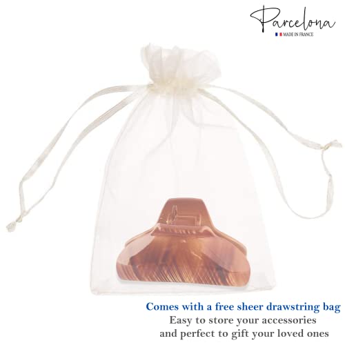 Parcelona French Elegant Beige Wave Medium 2 3/4" Covered Spring Celluloid Acetate Jaw Hair Claw Clip Non Slip Women Hair Accessories, Made In France #TOP7