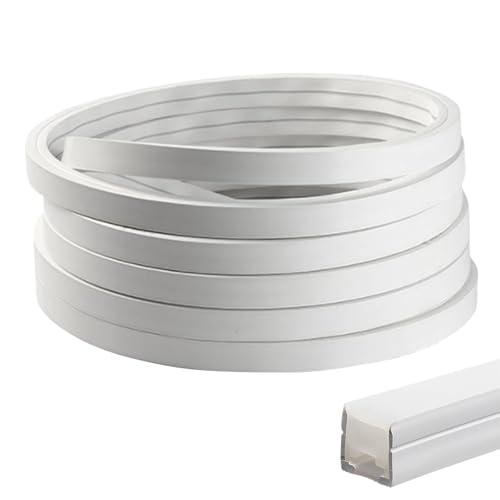 YCBTREE LED siliconen profiel wit, 5 m, flexibele ledstrip, diffuserkanaal 12 x 12 mm, voor akoestische panelen met eindkappen en montageclips, waterdichte afdekking voor homogeen neonlicht (wit, 5 m)