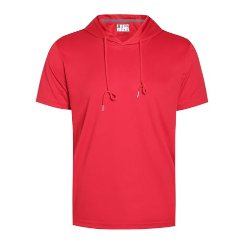 Pullonsy Plain Blank Short Sleeve Sweatshirt For Men Women Activewear Dry Fit Lightweight Casual Hooded T-Shirt Summer Fishing Apparel Red Shirt,Men Size 3X-Large