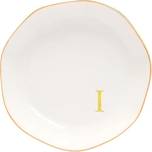 Image of Ceramic Jewelry Tray Initial Ring Dish Personalized B-Monogrammed Engagement Wedding Gifts, for Birthday Mother's Day Christmas for Women, Ceramic White 4.75 inch (I)