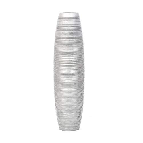 Leewadee Tall Big Floor Standing Vase for Home Decor 30 inches, Mango Wood, Silver-Coloured