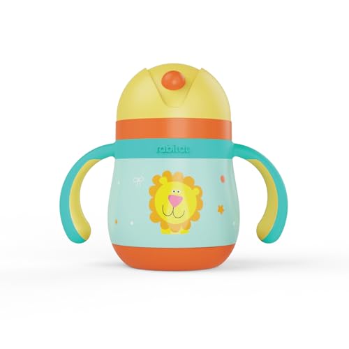 Image of rabitat Gravity EasyFlow Stainless Steel Sippy Cup 390ml | 2 Years Brand Warranty | Leak Proof | BPA Free Soft Silicone Straw | Sippy Cup for Kids with Weighted Straw | Sunny Roar