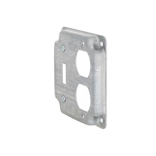 Hubbell-Raco 906C 1 Duplex Receptacle and Toggle Switch 4-Inch Square Exposed Work Cover, Steel - Thumbnail 3