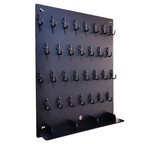 PROSPACE P0004 Acrylic Key Hooks 14 3/4?W x 18 3/4?L Wall-Mounted Key Hanging Board with 30 Hooks for Garage, Car Dealer, Office, Hotel, Real Estate (Matte Black with Tray)