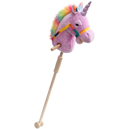 BEJOY Hobby Horse, Stick Horse Toy with Wood Wheels Real Pony Neighing Galloping Sounds Plush Toy, Unicorn Plush Toy Gift for Kids, Purple 36 inches (AA Batteries Required) - Image 4