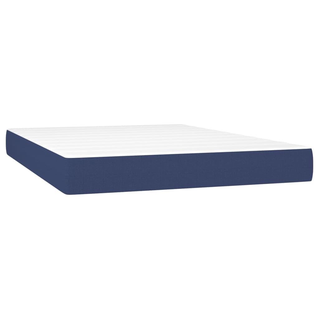Cama con somier con colchón, color azul, 140 x 190 cm, funda de tela, cabecero ajustable, transpirable, para dormitorio, descanso cómodo