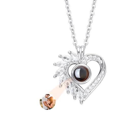 Personalized Heart Necklace with Photo Inside, Custom Heart Picture Necklace Customized Sterling Silver Rose Gold Jewelry Christmas Gifts Mother's Day gift for Women Girls