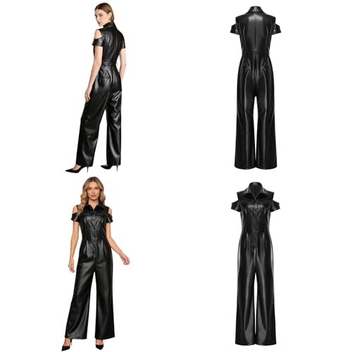 Combinaison de travail femme cargo en cuir synthétique noir XXL - 5