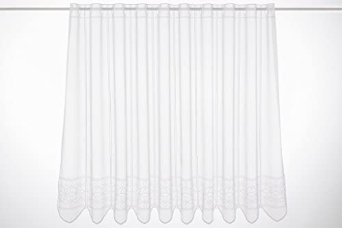 Gardinen Kranzusch Visillo con estructura de voile bordado de líneas de 90 cm de alto, color blanco, ancho a elegir según la cantidad comprada en tramos de 15,5 cm, se vende por metros Cover