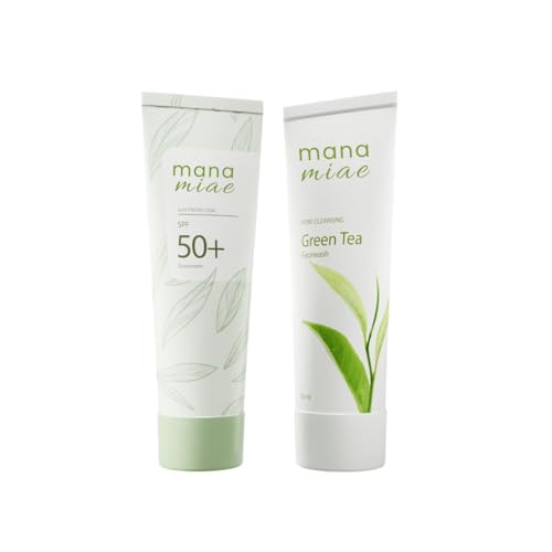 Image of Green Tea Sunscreen 50ml & Green Tea Facewash 100ml Combo | SPF 50+ Broad Spectrum UVA /UVB Protection | Lightweight Non-Greasy Formula for All Skin Types