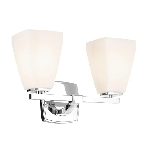 Image of Kichler Marant 2-Light Bathroom Vanity Light Fixture with Opal Glass in Chrome, Modern Wall Mount Light for Bathroom and Powder Room Over Mirror (14.25 x 9.5 in), 55215CH