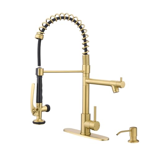 Image of Fapully Commercial Kitchen Sink Faucet with Pull Down Sprayer Brushed Gold