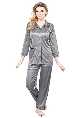 TIGYWIGY Women's Satin Plain/Solid Top and Pyjama Set Pack of 1
