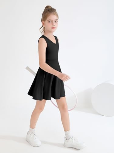 Haloumoning Girls Tennis Golf Dress Kids Sleevelesss V-Neck Athletic Workout Active Dresses 5-14 Years4