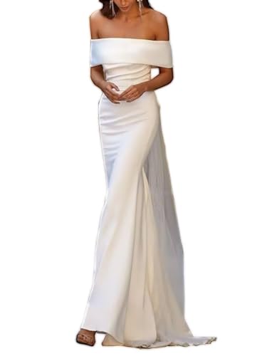 Image of Women's Mermaid Satin Wedding Dress for Bride Off The Shoulder Long Wedding Gown for Women
